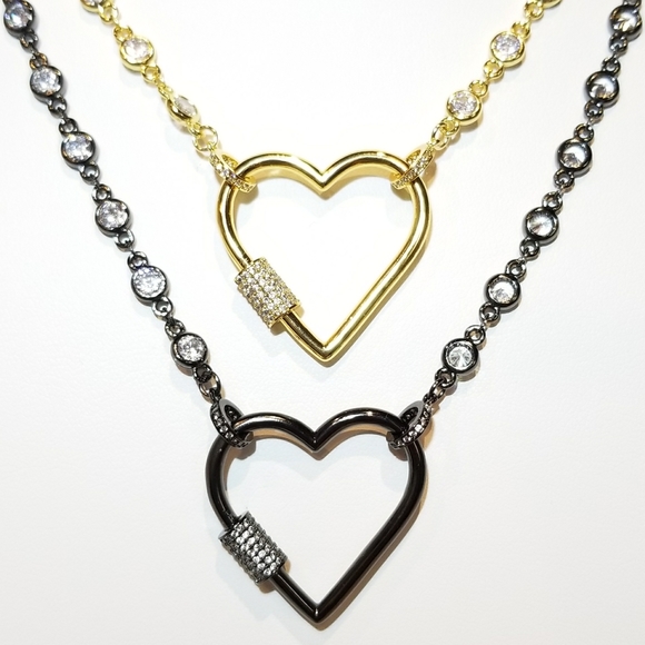 Bling Heart Carabiner Lock Pendant Charm Necklace - Picture 8 of 8